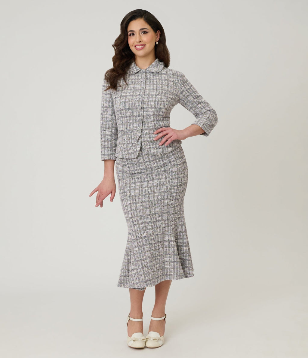 Unique Vintage Lavender Plaid Boucle Peplum Jacket - Unique Vintage - Womens, TOPS, OUTERWEAR