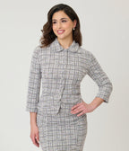 Unique Vintage Lavender Plaid Boucle Peplum Jacket - Unique Vintage - Womens, TOPS, OUTERWEAR