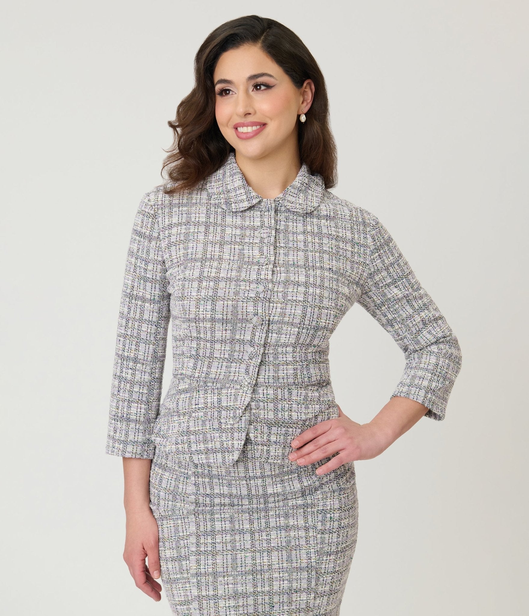 Unique Vintage Lavender Plaid Boucle Peplum Jacket - Unique Vintage - Womens, TOPS, OUTERWEAR