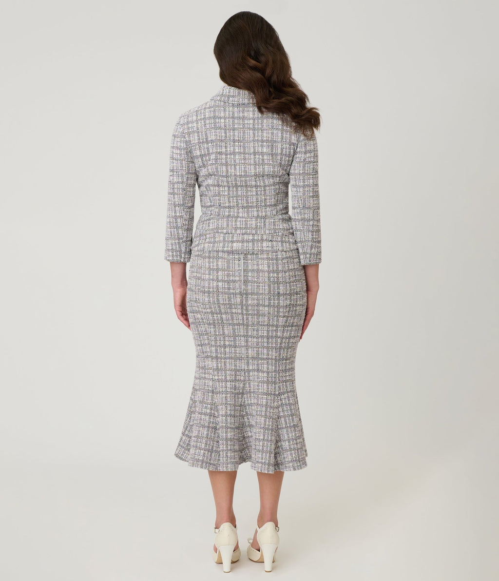 Unique Vintage Lavender Plaid Boucle Trumpet Skirt - Unique Vintage - Womens, BOTTOMS, SKIRTS