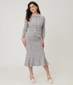 Unique Vintage Lavender Plaid Boucle Trumpet Skirt - Unique Vintage - Womens, BOTTOMS, SKIRTS