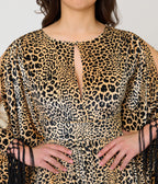 Unique Vintage Leopard Print Velvet Fringe Flutter Sleeve Dionne Caftan - Unique Vintage - Womens, DRESSES, MAXI