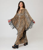 Unique Vintage Leopard Print Velvet Fringe Flutter Sleeve Dionne Caftan - Unique Vintage - Womens, DRESSES, MAXI