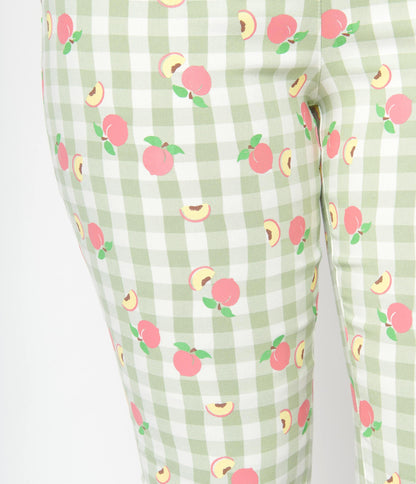 Unique Vintage Light Green Gingham & Peaches Rachelle Capri Pants - Unique Vintage - Womens, BOTTOMS, CAPRI