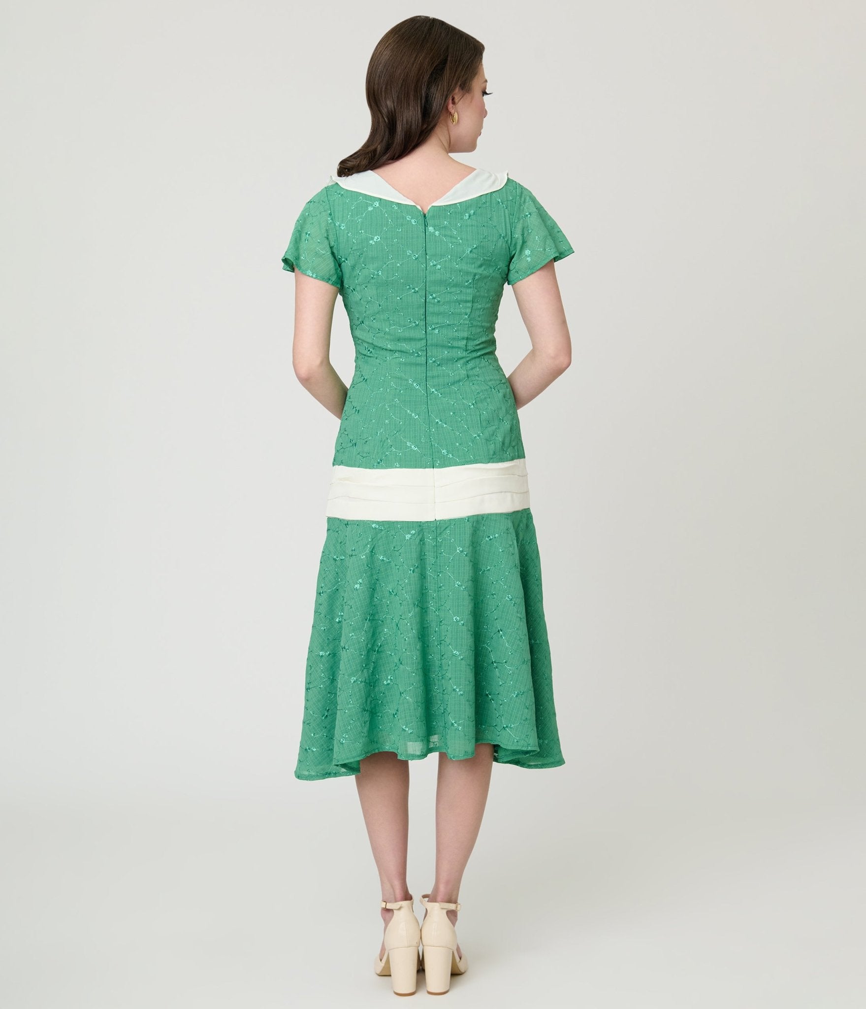 Unique Vintage Light Green & Ivory Wilshire Flapper Dress - Unique Vintage - Womens, FLAPPER, DRESSES