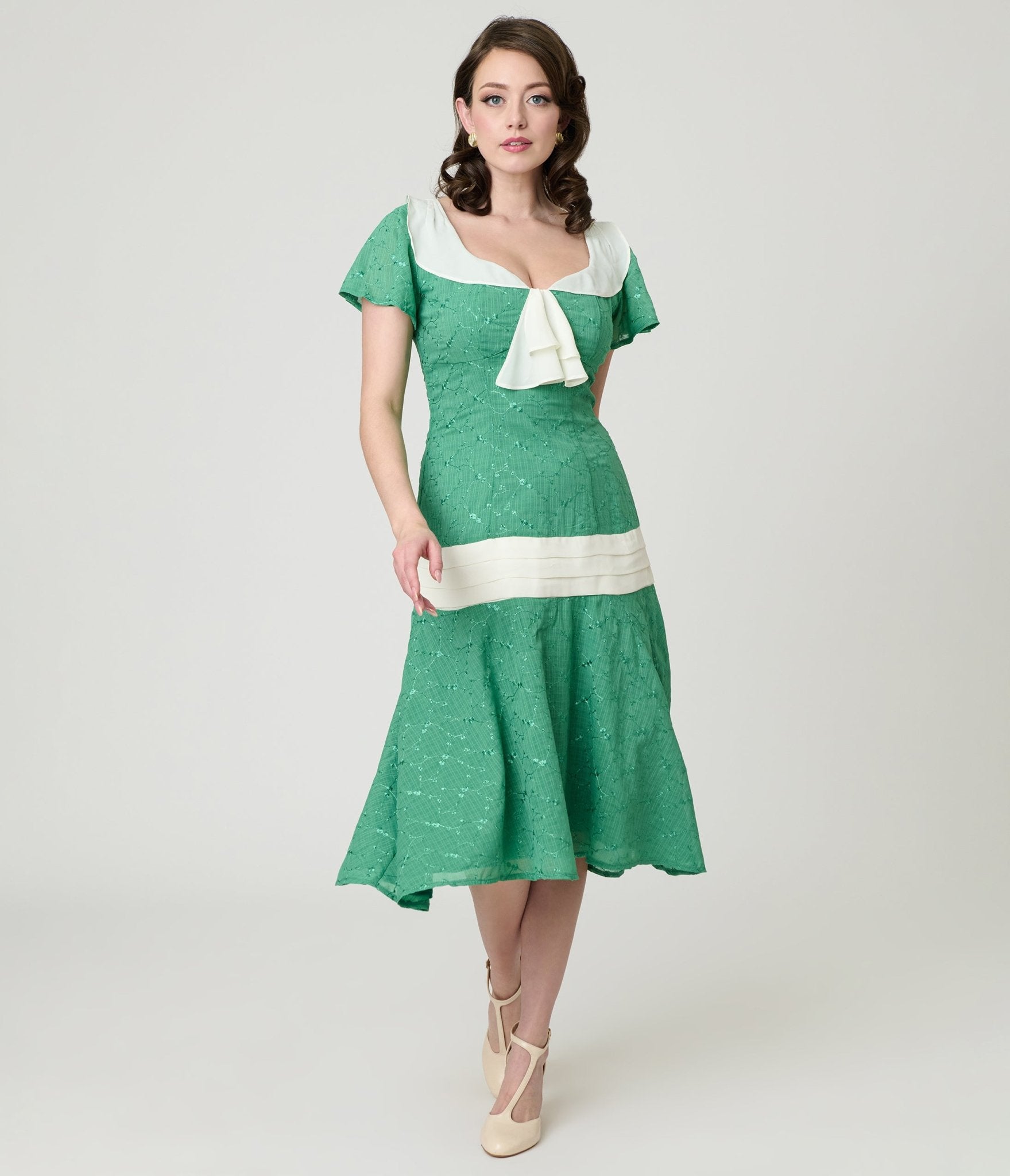Unique Vintage Light Green & Ivory Wilshire Flapper Dress - Unique Vintage - Womens, FLAPPER, DRESSES