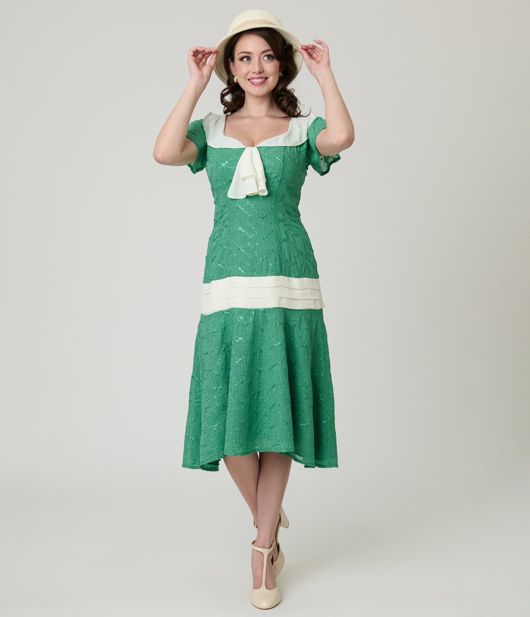 Unique Vintage Light Green & Ivory Wilshire Flapper Dress - Unique Vintage - Womens, FLAPPER, DRESSES