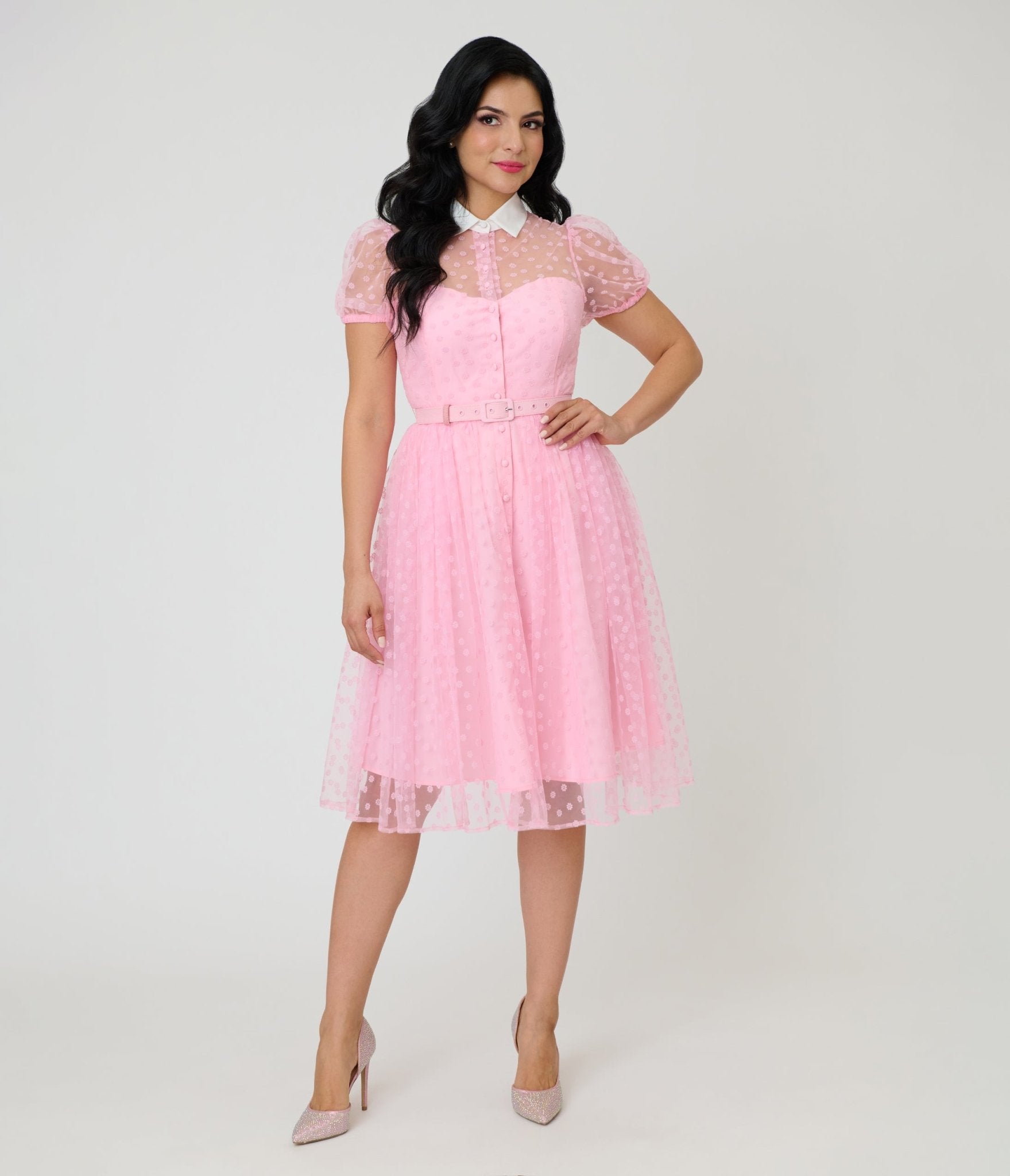 Unique Vintage Light Pink Daisy Hollie Swing Dress Unique Vintage Light Pink Daisy Hollie Swing Dress
