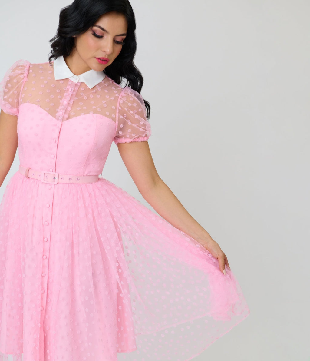 pink daisy dress womens Unique Vintage Light Pink Daisy Hollie Swing Dress
