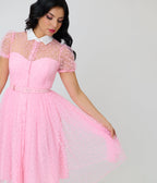 Unique Vintage Light Pink Daisy Hollie Swing Dress - Unique Vintage - Womens, DRESSES, SWING