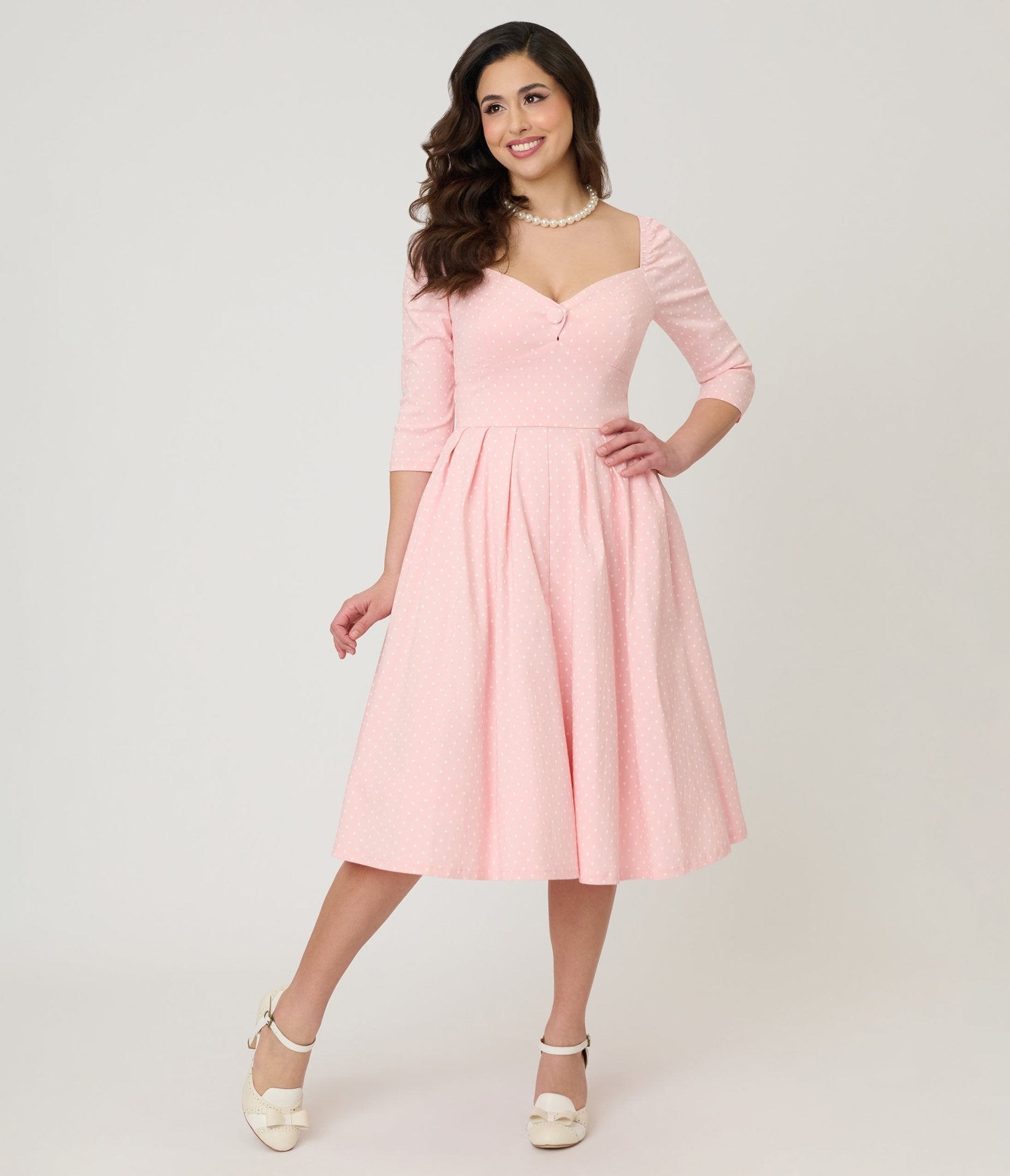 Unique Vintage Light Pink Pin Dot Lamar Swing Dress - Unique Vintage - Womens, DRESSES, SWING