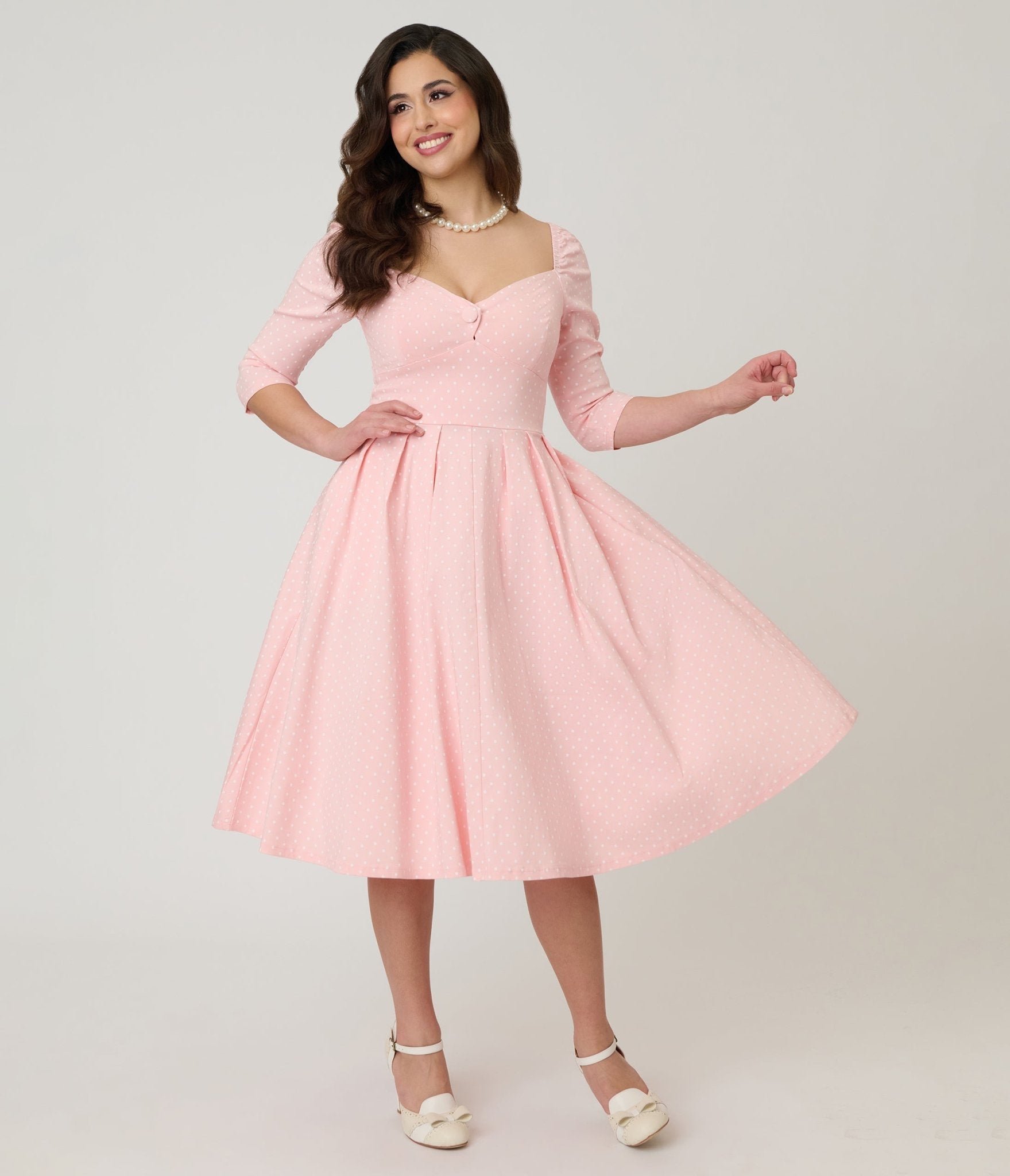 Unique Vintage Light Pink Pin Dot Lamar Swing Dress Unique Vintage Light Pink Pin Dot Lamar Swing Dress