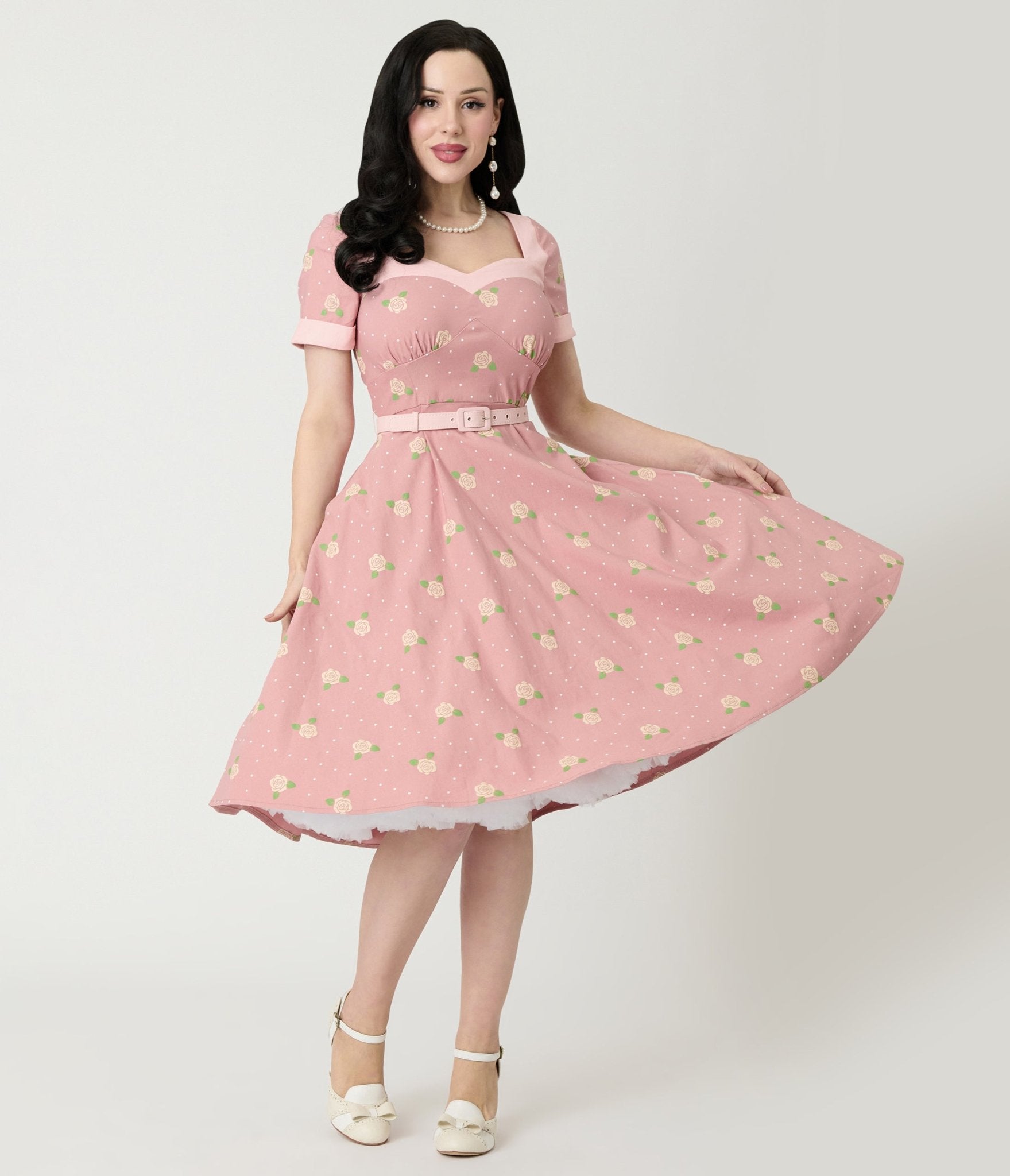 Unique Vintage Light Pink & Roses Swing Dress Unique Vintage Light Pink & Roses Swing Dress