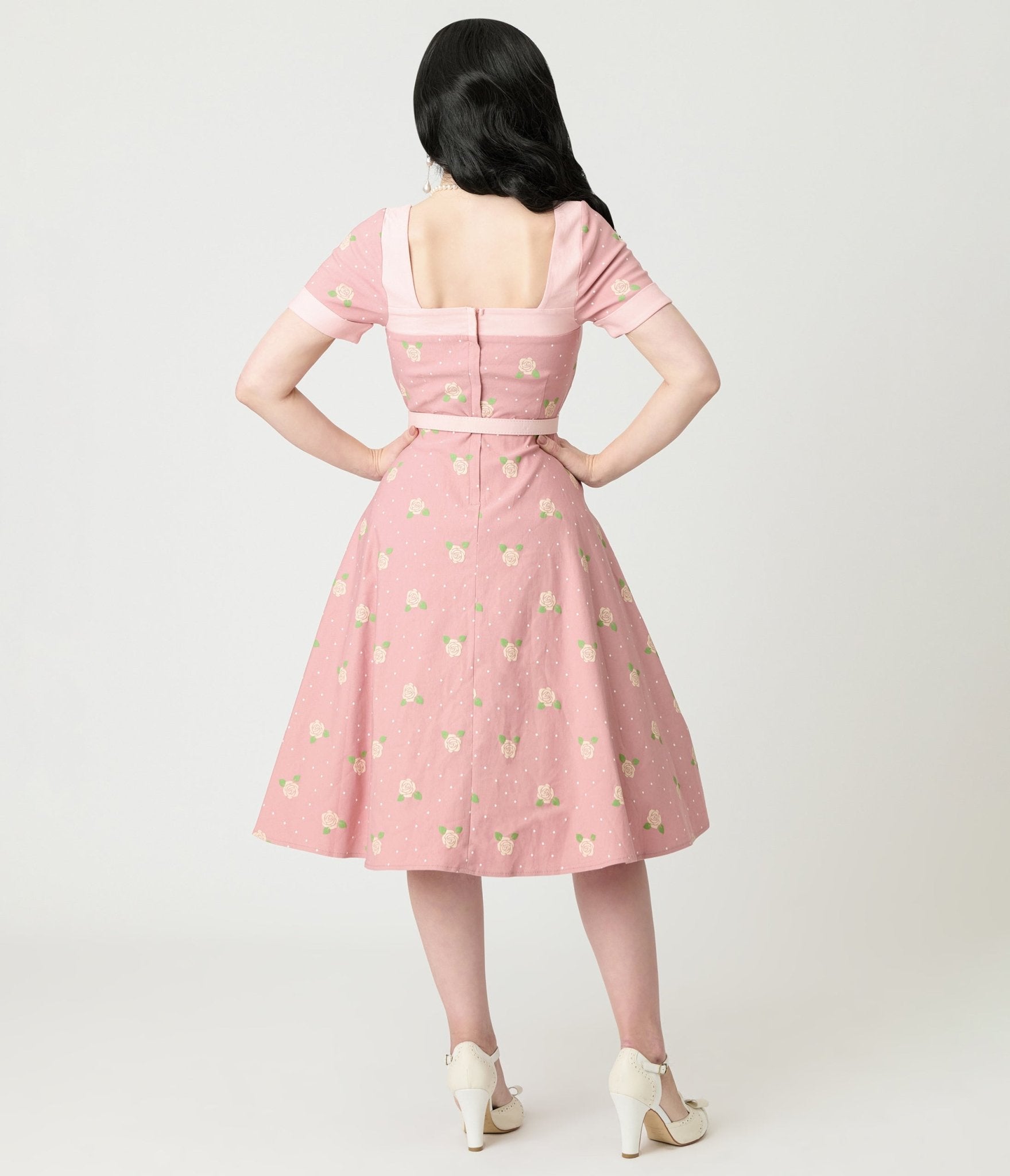 Unique Vintage Light Pink & Roses Swing Dress Unique Vintage Light Pink & Roses Swing Dress