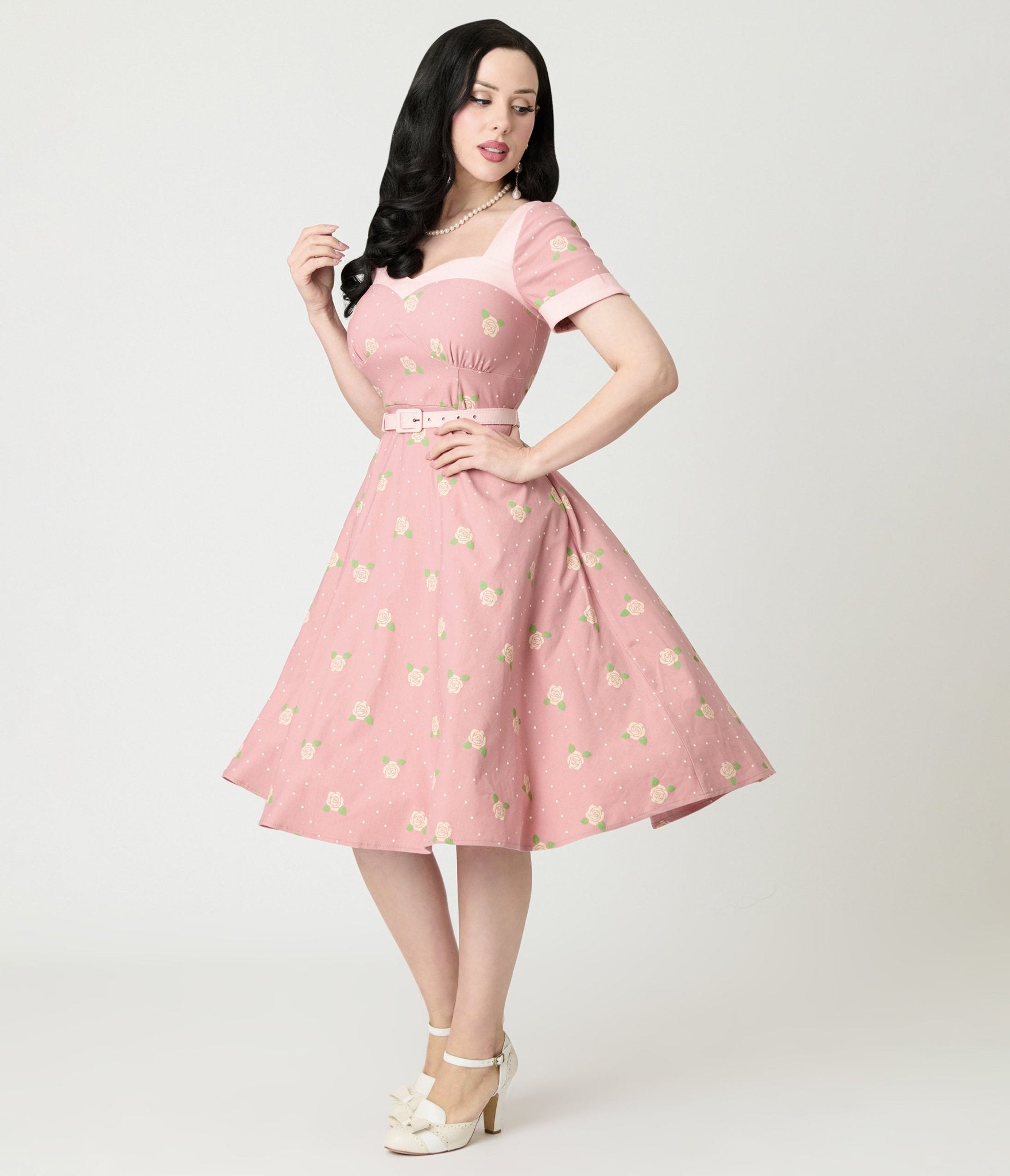 Unique Vintage Light Pink & Roses Swing Dress Unique Vintage Light Pink & Roses Swing Dress