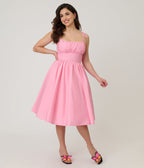 Unique Vintage Light Pink Sleeveless Cotton Swing Dress - Unique Vintage - Womens, DRESSES, SWING
