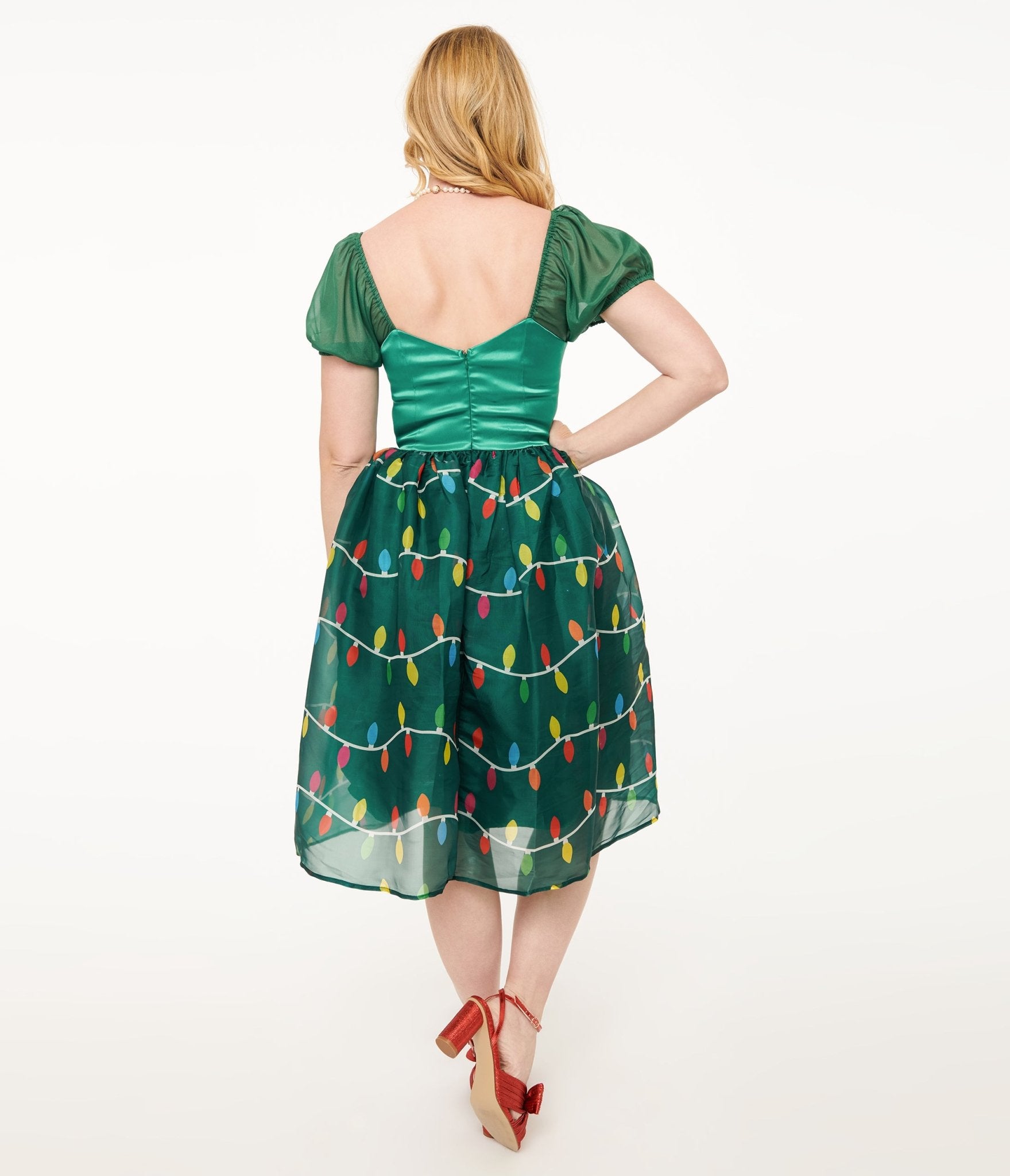 Unique Vintage Light Up1950s Green Christmas Lights Print Sweetheart D