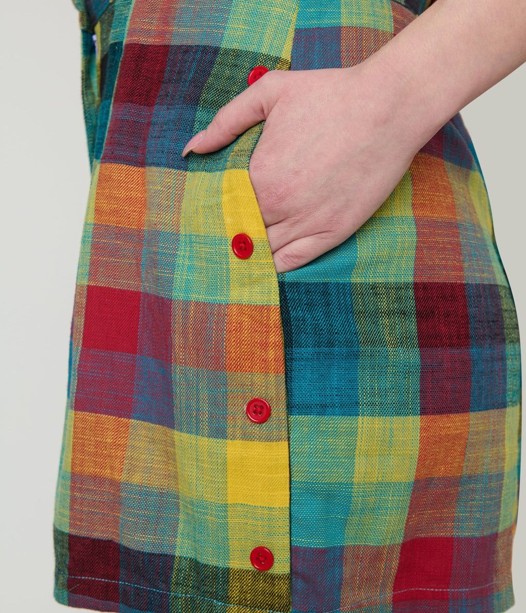 Unique Vintage Madras Plaid Button Up Romper - Unique Vintage - Womens, BOTTOMS, ROMPERS AND JUMPSUITS