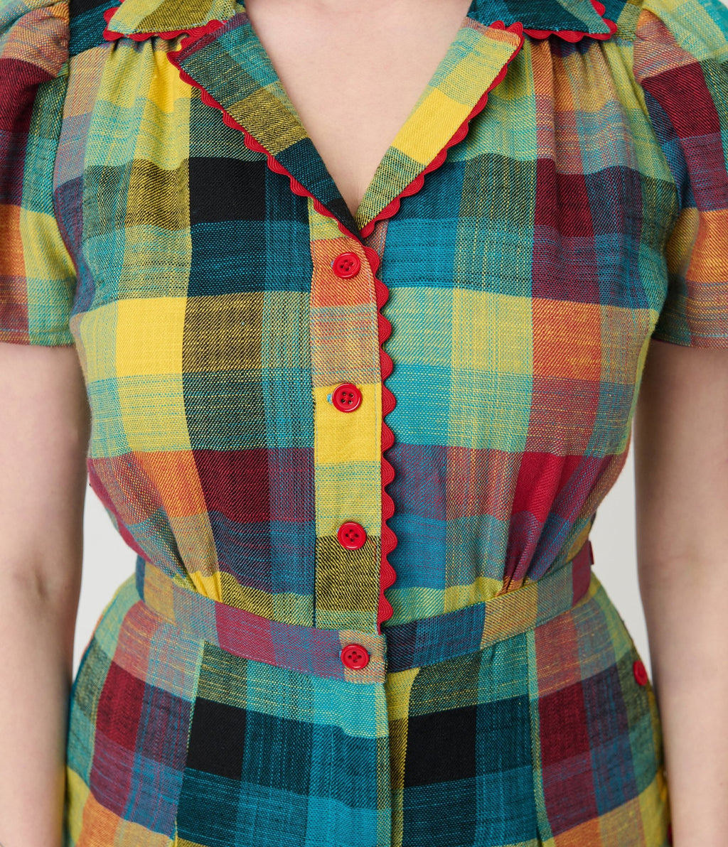 Unique Vintage Madras Plaid Button Up Romper - Unique Vintage - Womens, BOTTOMS, ROMPERS AND JUMPSUITS