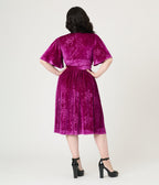 Unique Vintage Magenta Velvet Embossed Snake Flutter Sleeve Lenora Swing Dress - Unique Vintage - Womens, DRESSES, SWING