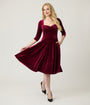 Unique Vintage Merlot Striped Velvet Pleated Bust Swing Dress
