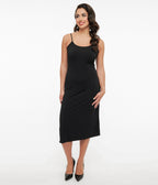 Unique Vintage Midi Length Black Stretch Slip - Unique Vintage - Womens, ACCESSORIES, SLIPS