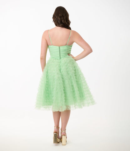 Unique Vintage Mint Green Glitter Tulle Cupcake Swing Dress - Unique Vintage - Womens, DRESSES, PROM AND SPECIAL OCCASION
