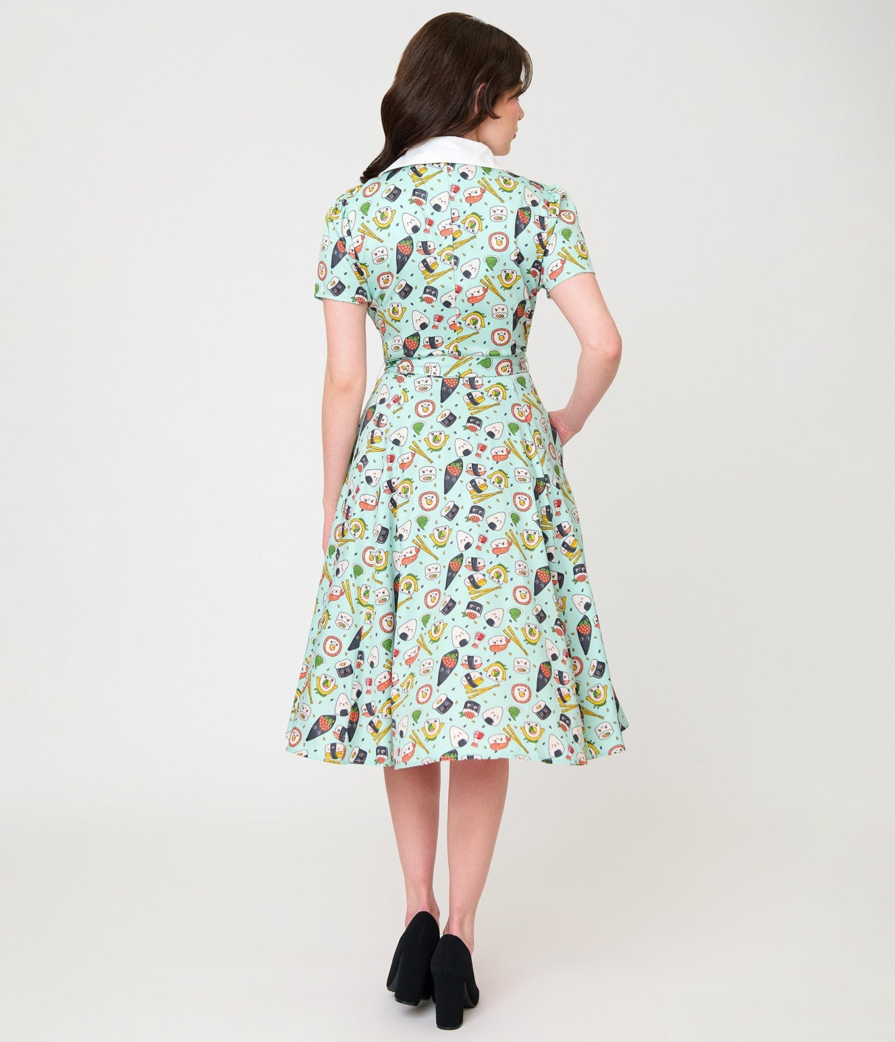 Unique Vintage Mint Sushi Print Shirt Dress