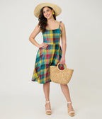 Unique Vintage Multi Plaid Cotton Bobbie Swing Dress - Unique Vintage - Womens, DRESSES, SWING