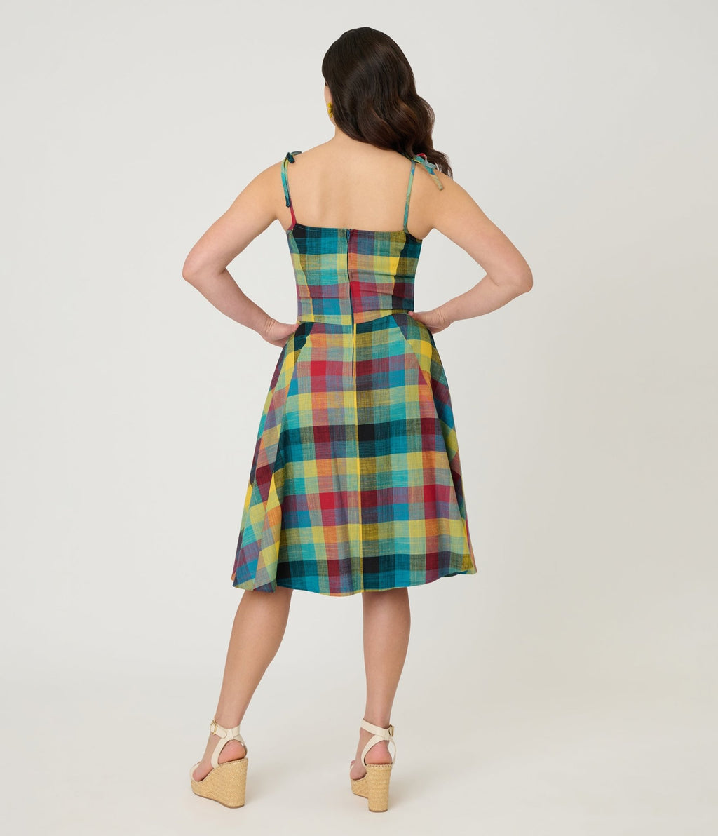 Unique Vintage Multi Plaid Cotton Bobbie Swing Dress - Unique Vintage - Womens, DRESSES, SWING