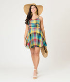 Unique Vintage Multicolor Plaid Cotton Flare Dress - Unique Vintage - Womens, DRESSES, FIT AND FLARE