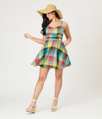 Unique Vintage Multicolor Plaid Cotton Flare Dress - Unique Vintage - Womens, DRESSES, FIT AND FLARE