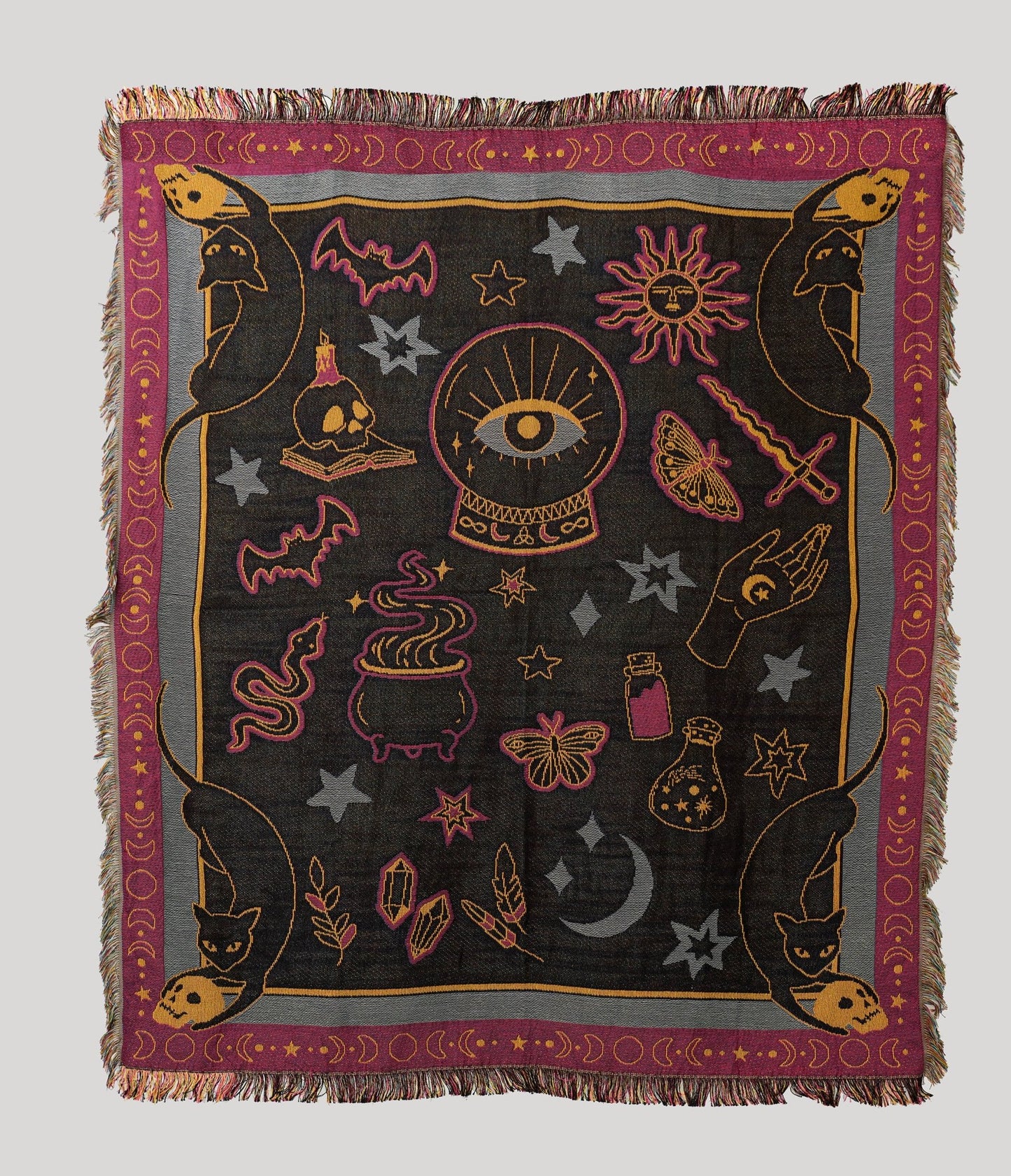 Unique Vintage Mystical Icons Fringe Blanket - Unique Vintage - Womens, ACCESSORIES, GIFTS/HOME