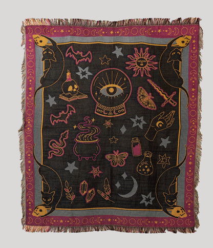 Unique Vintage Mystical Icons Fringe Blanket - Unique Vintage - Womens, ACCESSORIES, GIFTS/HOME