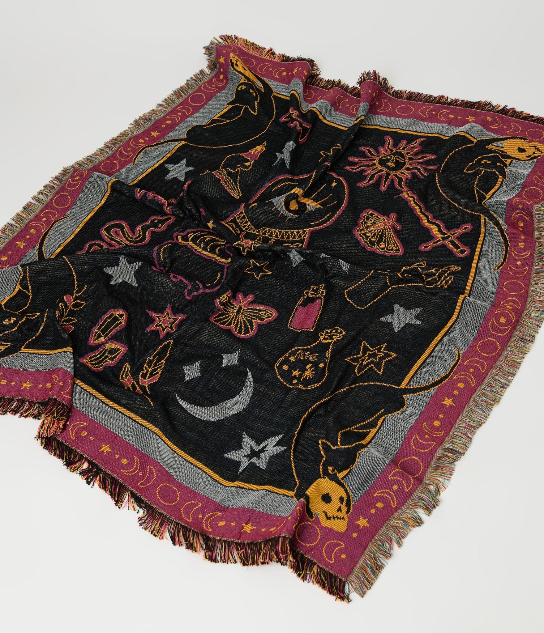 Unique Vintage Mystical Icons Fringe Blanket - Unique Vintage - Womens, ACCESSORIES, GIFTS/HOME