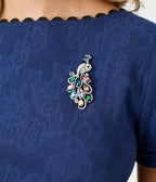 Unique Vintage Navy & Black Peacock Pin Cotton Swing Dress - Unique Vintage - Womens, DRESSES, SWING
