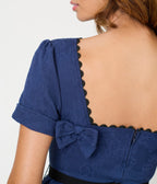 Unique Vintage Navy & Black Peacock Pin Cotton Swing Dress - Unique Vintage - Womens, DRESSES, SWING