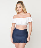 Unique Vintage Navy Blue Skirted High Waist Alice Swim Bottoms - Unique Vintage - Womens, SWIM, BOTTOM