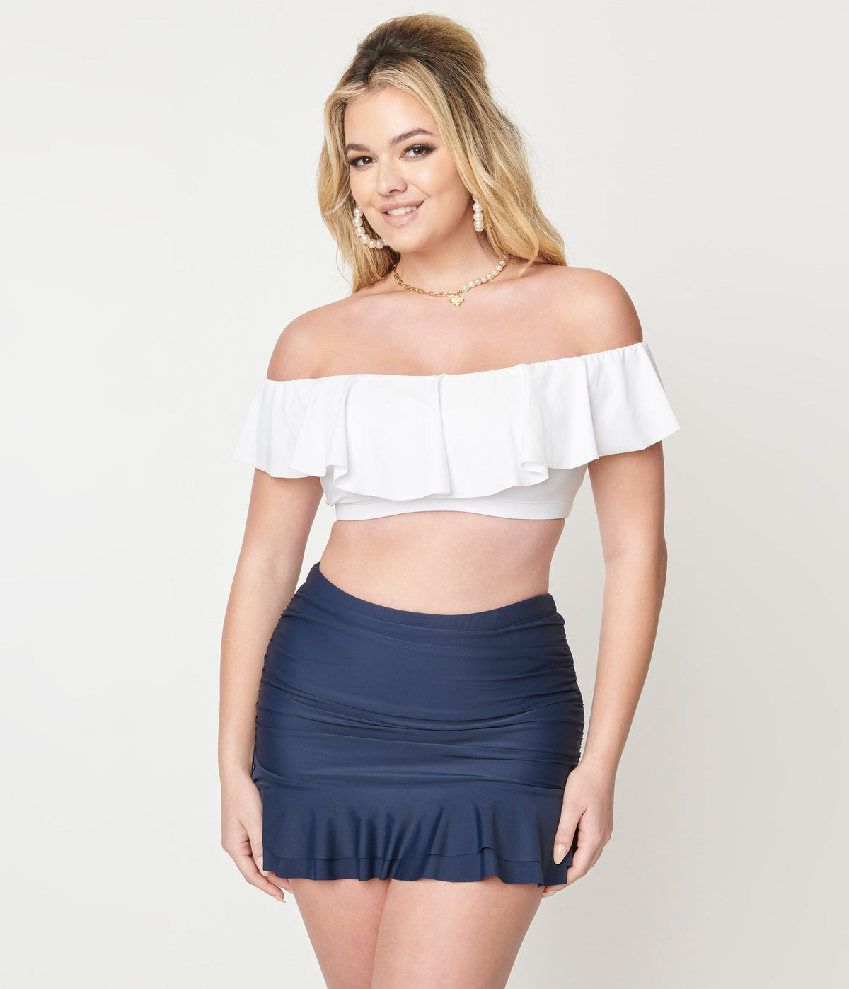 Unique Vintage Navy Blue Skirted High Waist Alice Swim Bottoms - Unique Vintage - Womens, SWIM, BOTTOM