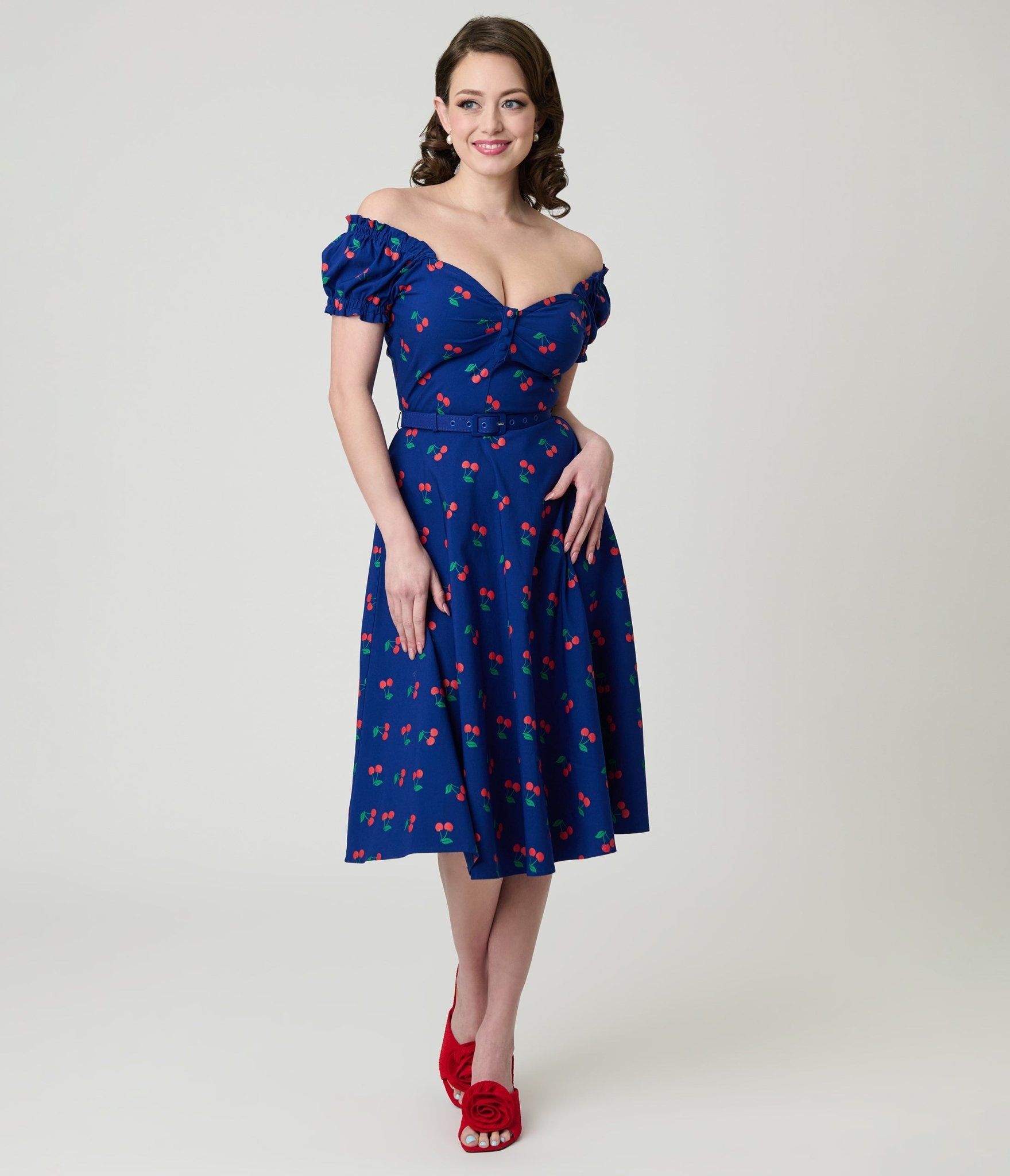 Unique Vintage Navy & Cherries Ohara Swing Dress - Unique Vintage - Womens, DRESSES, SWING