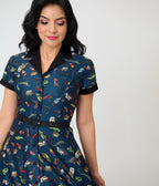 Unique Vintage Navy Creatures Print Alexis Swing Dress - Unique Vintage - Womens, DRESSES, SWING