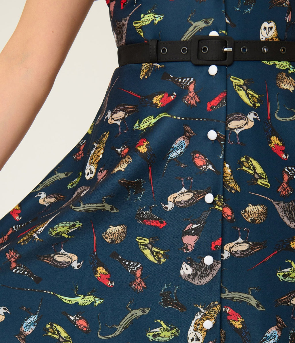 Unique Vintage Navy Creatures Print Alexis Swing Dress - Unique Vintage - Womens, DRESSES, SWING