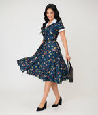 Unique Vintage Navy Creatures Print Alexis Swing Dress - Unique Vintage - Womens, DRESSES, SWING