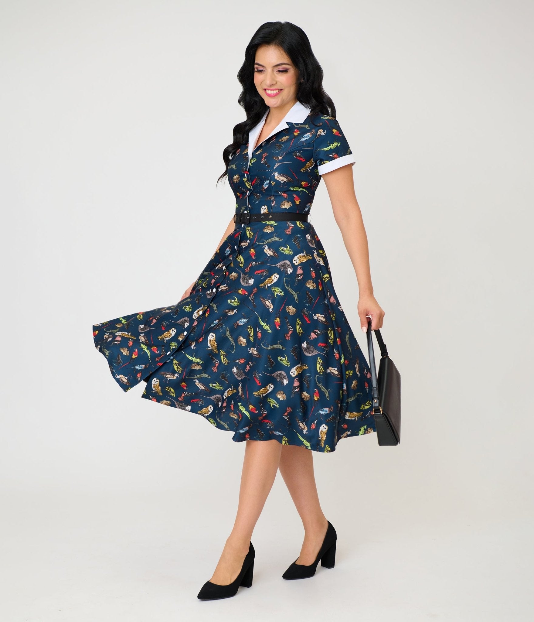 Unique Vintage Navy Creatures Print Alexis Swing Dress - Unique Vintage - Womens, DRESSES, SWING