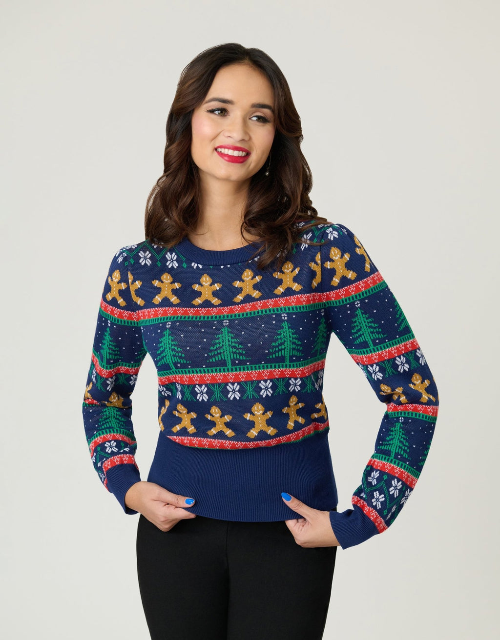 Unique Vintage Navy & Gingerbread Men Fair Isle Sweater - Unique Vintage - Womens, TOPS, SWEATERS