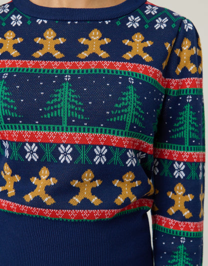 Unique Vintage Navy & Gingerbread Men Fair Isle Sweater - Unique Vintage - Womens, TOPS, SWEATERS