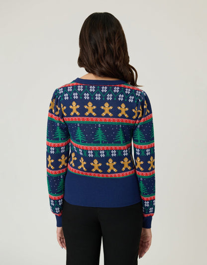 Unique Vintage Navy & Gingerbread Men Fair Isle Sweater - Unique Vintage - Womens, TOPS, SWEATERS