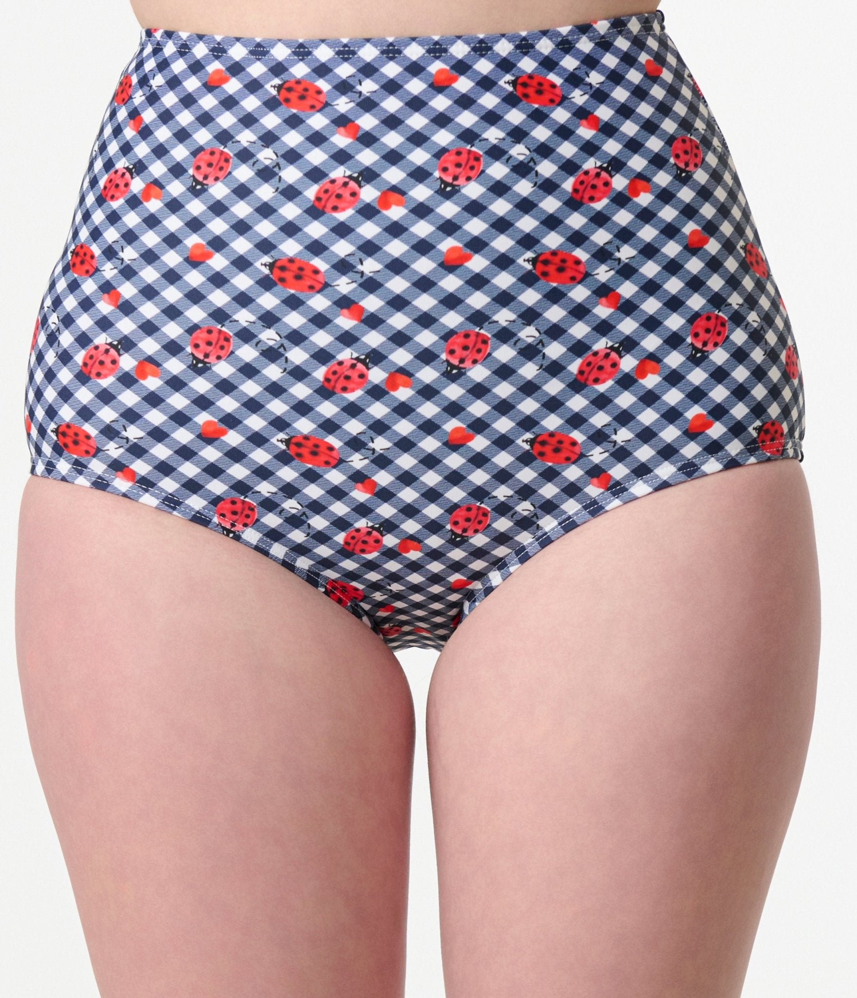 Unique Vintage Navy Gingham & Ladybug Print High Waist Louise Swim Bottom - Unique Vintage - Womens, SWIM, BOTTOM