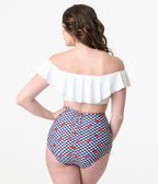 Unique Vintage Navy Gingham & Ladybug Print High Waist Louise Swim Bottom - Unique Vintage - Womens, SWIM, BOTTOM