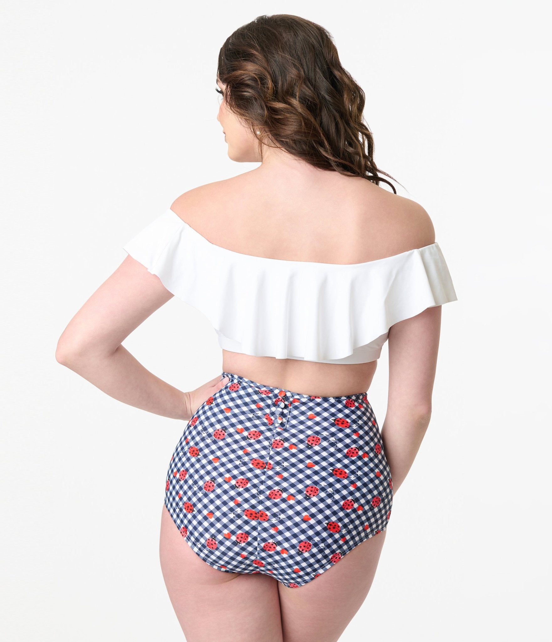 Unique Vintage Navy Gingham & Ladybug Print High Waist Louise Swim Bottom - Unique Vintage - Womens, SWIM, BOTTOM